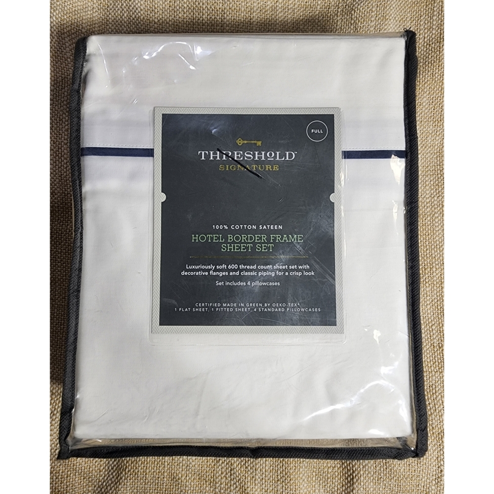 Threshold Signature Hotel Border Frame Sheet Set, Full Size, 600 Thread Count